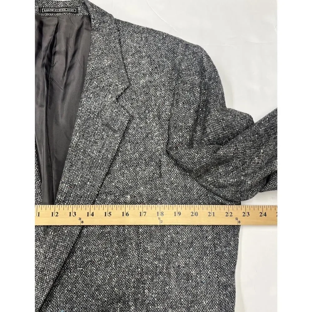 Vintage Stafford Executive Tweed Wool Blazer Jacket Size 46L Black Gray Preppy